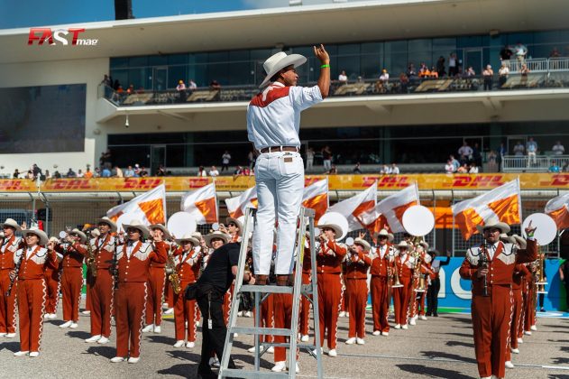 La banda musical de la Universidad de Texas durante el GP de Estados Unidos F1 2021 en el Circuito de las Américas (FOTO: Nick Hreror para FASTMag)