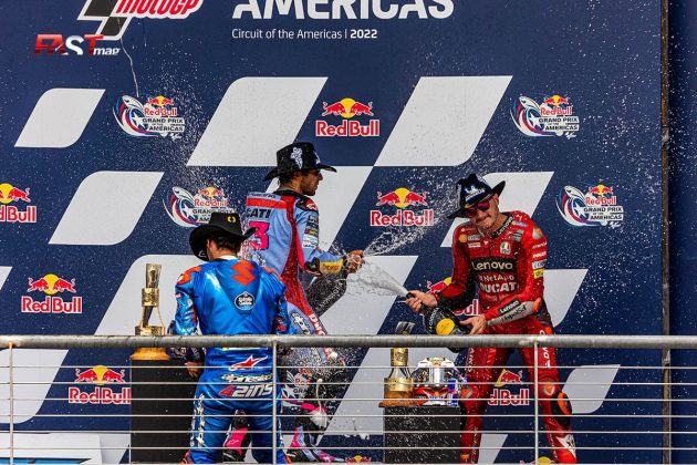 Celebración del podio del GP de las Américas 2022 de MotoGP, celebrado en Circuit of the Americas (FOTO: Arturo Vega para FASTMag)