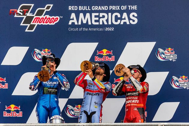 Celebración del podio del GP de las Américas 2022 de MotoGP, celebrado en Circuit of the Americas (FOTO: Arturo Vega para FASTMag)