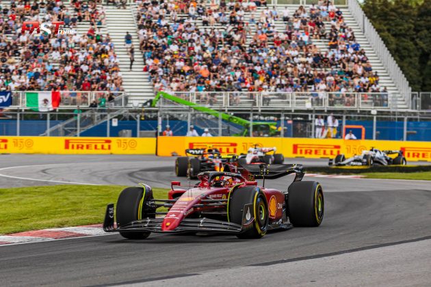 Carlos Sainz II (Scuderia Ferrari) lidera un grupo de autos durante la segunda práctica libre del GP de Canadá 2022 de F1, realizada en el Circuito Gilles Villeneuve (FOTO: Arturo Vega para FASTMag)