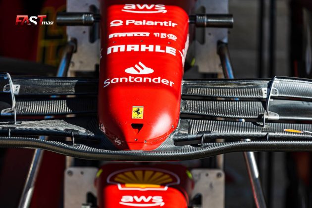 Nariz del Ferrari F1-75 en el garaje del Circuito de las Américas, durante el Día de Medios del GP de Estados Unidos 2022 de F1 (FOTO: Arturo Vega para FASTMag)
