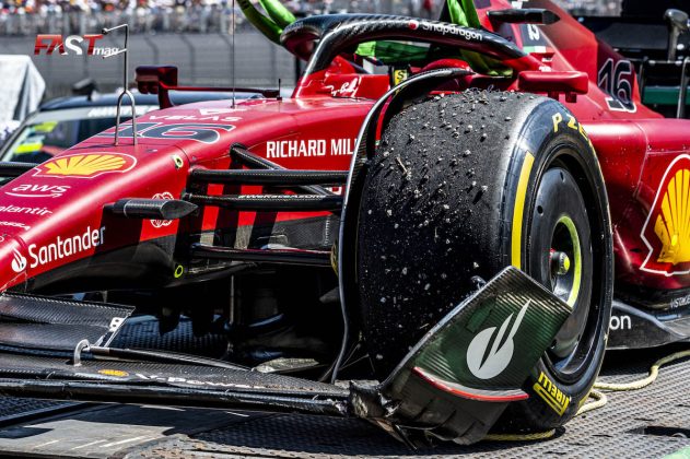 Auto accidentado de Charles Leclerc (Scuderia Ferrari) durante el GP de Francia de F1 2022 (FOTO: Piergiorgio Facchinetti para FASTMag)
