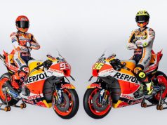 Marc Marquez y Joan Mir con las versiones 2023 de las motos RC213V de Repsol Honda Team de MotoGP (FOTO: HRC)