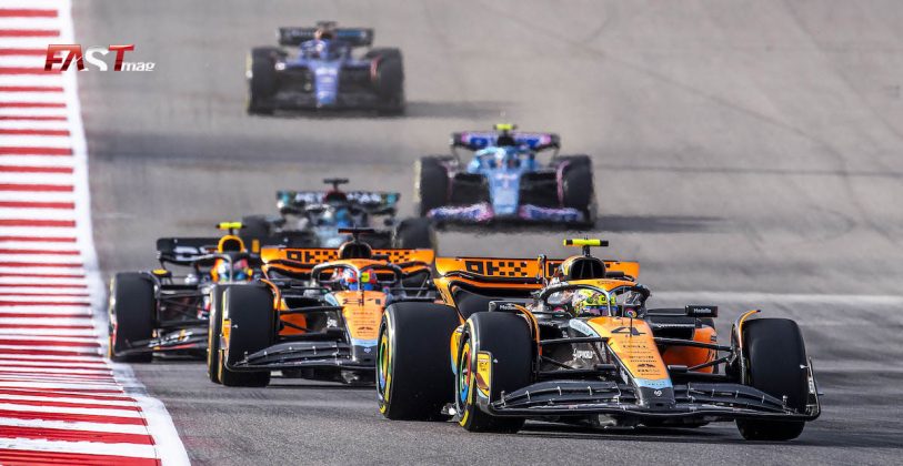 Lando Norris (McLaren) es perseguido por Oscar Piastri (McLaren) en la Carrera Sprint del GP de Estados Unidos F1 2023 (FOTO: Eduardo Rodríguez para FASTMag)